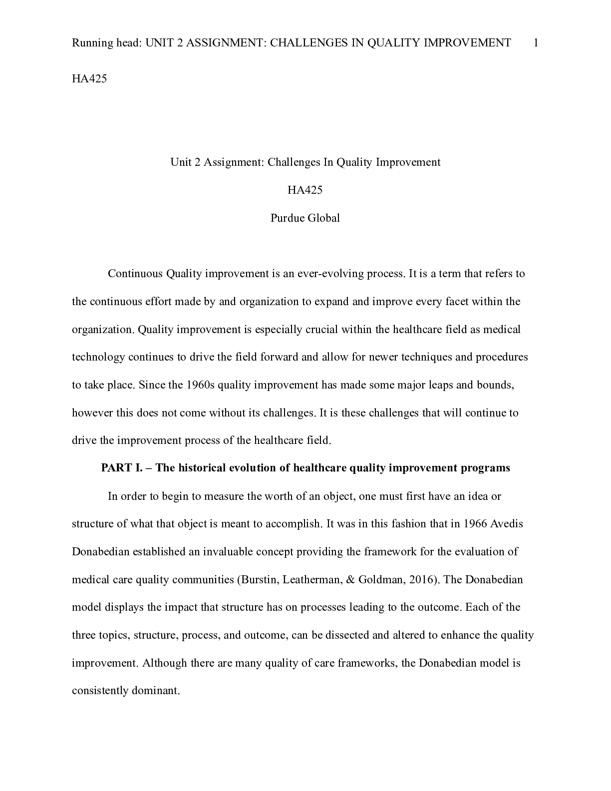 Preview image of HA425 Unit 2 Assignment  .docx  HA425  Unit 2 Assignment: Challenges In Quality Improvemen document